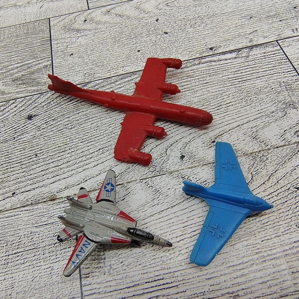 Vintage‎ Toy Airplane Lot 3 Navy Fighter Jet Red Bomber Blue Messerschmitt